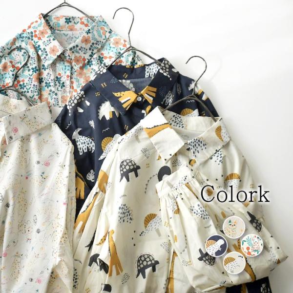 新作早割P5倍 メール便送料無料 コットン アニマル柄プリントブラウス 綿100％ COLORK カ...