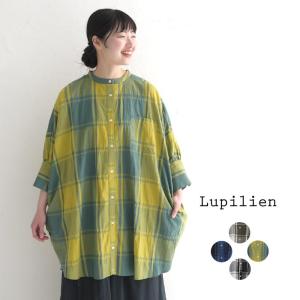 Lupilien コットン ビックチェック柄 ラグランチュニックシャツ ブラウス 綿 30代 40代 50代 春 夏 24SS0419, 母の日 ギフト｜ecoloco