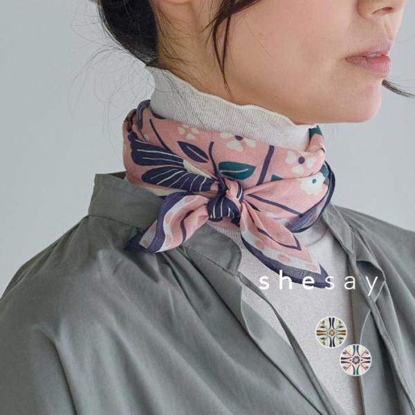 新作早割P5倍 2点までメール便可 スカーフ shesay 綿シルク コスモス柄 30代40代 エコ...
