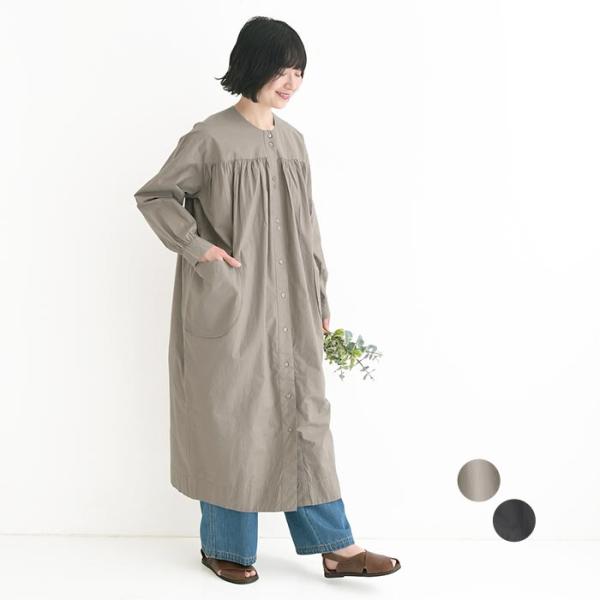 新作早割P5倍 ワンピース レディース 長袖 コットン ビックポケットギャザーBOXワンピース 綿1...