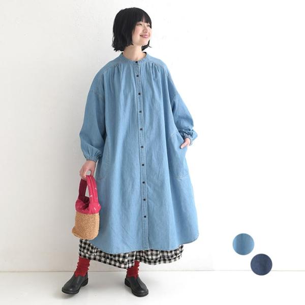 シャツワンピース デニムワンピース ロング デニム 綿100％30代 40代 50代 春 秋 26S...