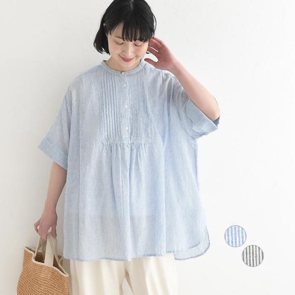チュニックブラウス 先染めガーゼ ストライプ 綿100%  春 夏 30代 40代 50代 26SS...