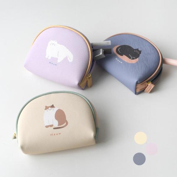 ゆるネコイラスト シェル型ポーチ 雑貨 かわいい マカロンカラー 化粧ポーチ 小物入れ 24SS03...
