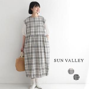 ワンピース SUN VALLEY 綿麻平織 チェック フレンチ袖 春 夏 30代 40代 50代 26SS0306,