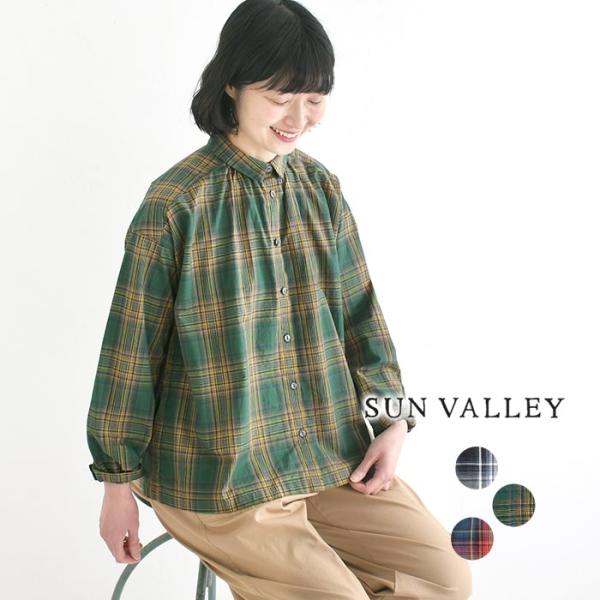 新作早割P5倍 ブラウス チェック柄 SUN VALLEY 綿100% 30代40代 エコロコ トッ...