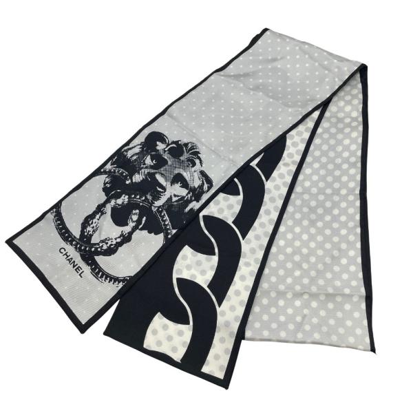 シャネル シルク スカーフ ストール リボン スカーフ ライオン アニマル ドット ロゴ ココマーク...