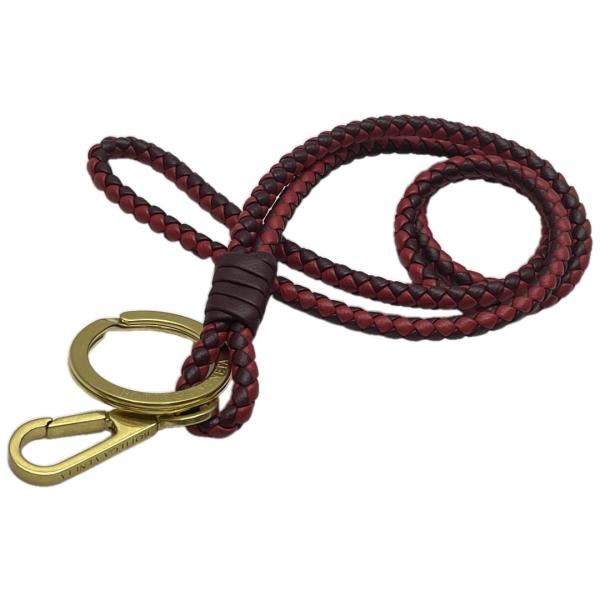 ボッテガヴェネタ ネックストラップ キーリング ロゴ レザー バーガンディー ボルドー ゴールド B...