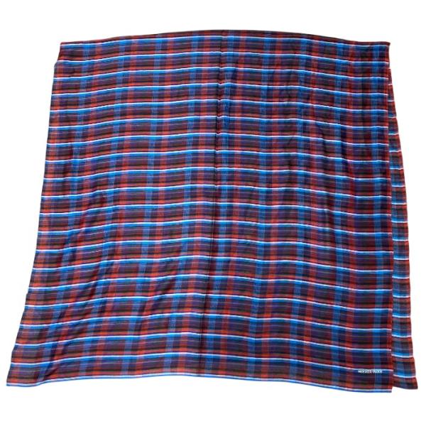 エルメス チェック スカーフ ストール ショール アクセサリー 大判 カシミヤ シルク ロゴ ブルー...