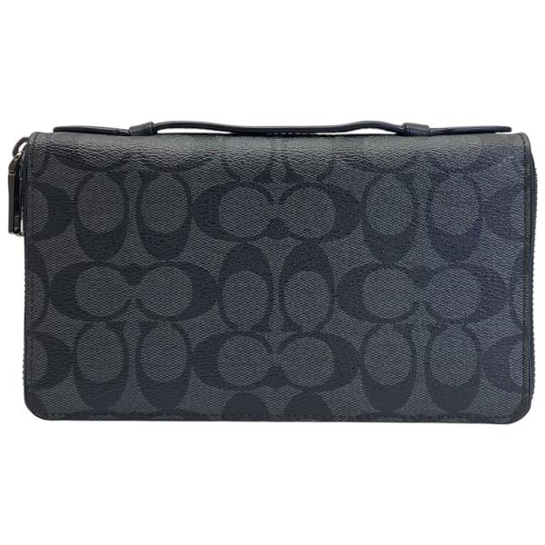 コーチ ダブル ジップ トラベル オーガナイザー トラベル ウォレット 長財布 シグネチャー ブラッ...