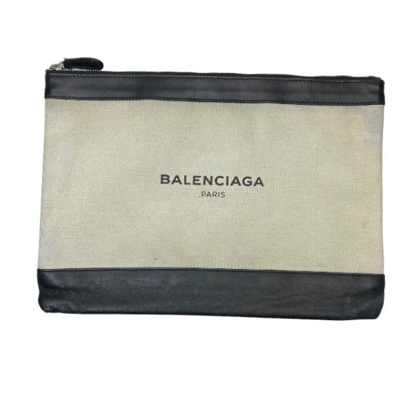 BALENCIAGA バレンシアガ 420407 ネイビークリップ M クラッチバッグ ロゴプリント...