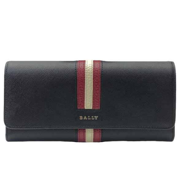 【美品】BALLY バリー 財布 長財布 二つ折り財布 折財布 ロングウォレット ロゴ レザー ブラ...