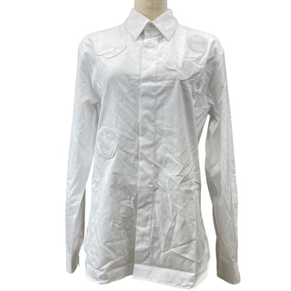 美品 ディオール ケニー・シャーフ シャツ 長袖 フェイス刺繍 コットン ホワイト メンズ Chri...