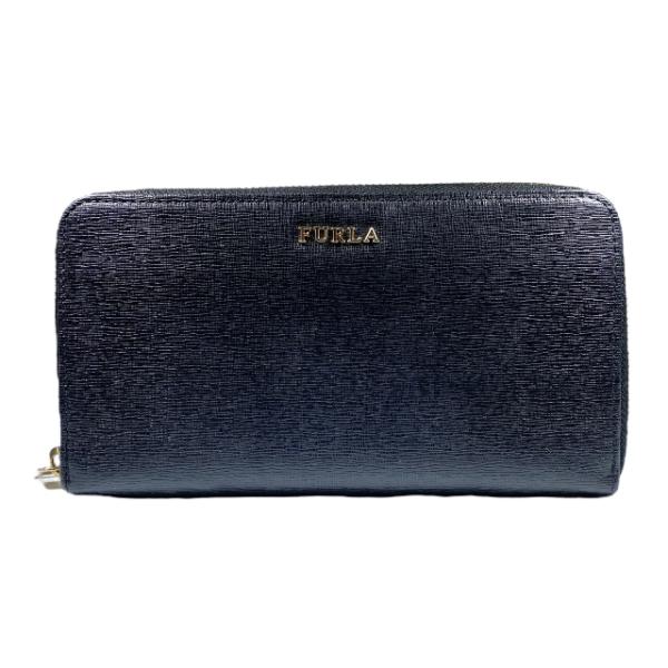 FURLA フルラ 財布 長財布 ロングウォレット ラウンドファスナー ロゴ レザー ブラック 黒 ...