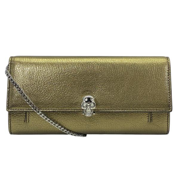 未使用 アレキサンダーマックイーン スカル チェーンウォレット 財布 ショルダー クラッチバッグ レ...