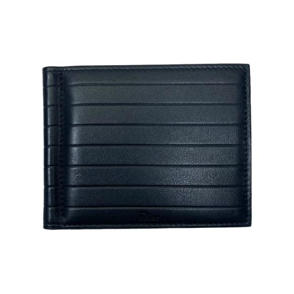 Dior 財布 二つ折り財布 コンパクトウォレット マネークリップ ロゴ レザー ブラック　 ディオ...