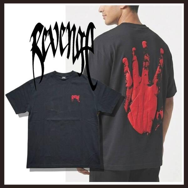 リベンジ  X キル アウトラインTシャツ 半袖 ハンズロゴ バックロゴ プリント カットソー ブラ...