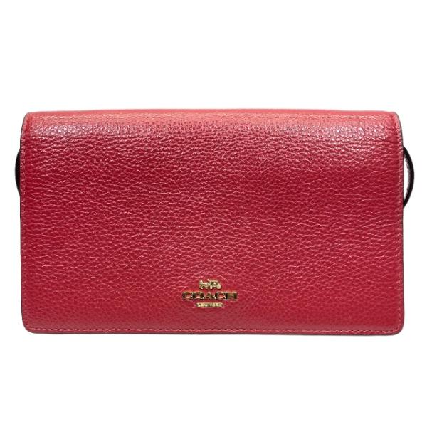 COACH 財布 チェーンウォレット ショルダーバッグ ロゴ レザー レッド F03037 コーチ ...