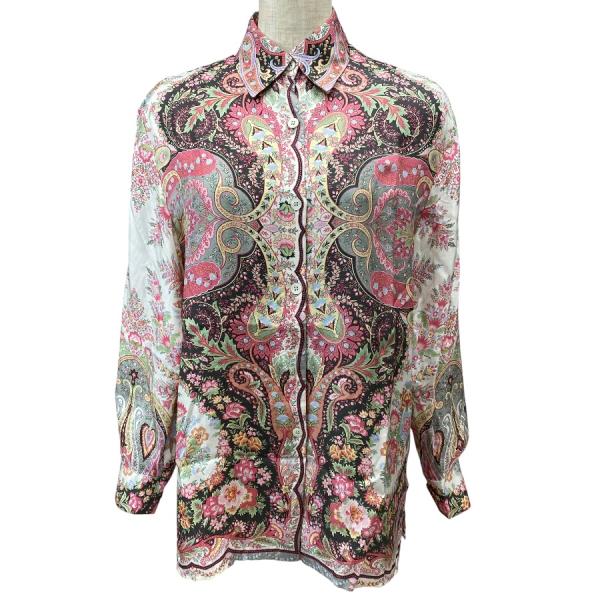 美品 ETRO エトロ シャツ ブラウス トップス ペイズリー 花柄 長袖 シルク100％ ピンク/...