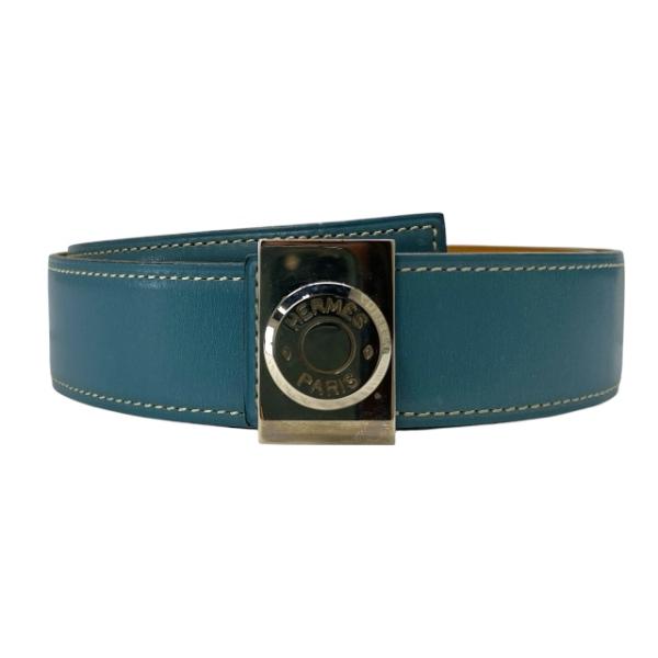 HERMES エルメス セリエ ベルト レザー ブルージーン ブラウン シルバー金具【サイズ80】□...