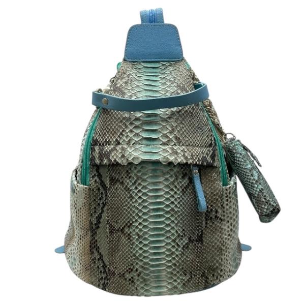 パイソン柄 2way リュックサック ボディバッグ ウエストバッグ パイソン スネーク レザー ブル...