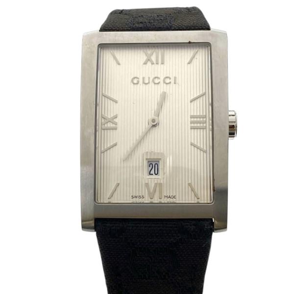 稼働品 グッチ 8600M クォーツ 腕時計 30m防水 ブラック シルバー GG柄 ステンレススチ...