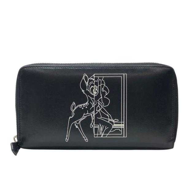 ジバンシィ 財布 長財布 バンビ プリント ロングウォレット ラウンドファスナー ロゴ レザー ブラ...