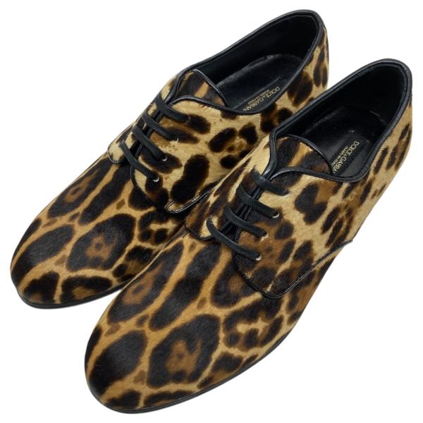 展示品未使用 ドルチェ&amp;ガッバーナ ダービーシューズ レースアップ シューズ ハラコ レオパードプリ...