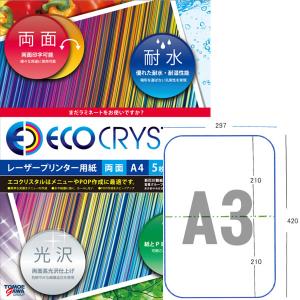 エコクリスタルペーパー　レーザープリンタ用耐水紙　A3　角丸・二つ折り　250枚 TWD410A-A3G｜economy