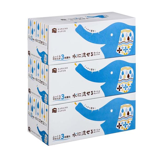 河野製紙 kawano 水に流せる 3枚重ね BOXティシュ 120組×3P ペット 介護 アウトド...