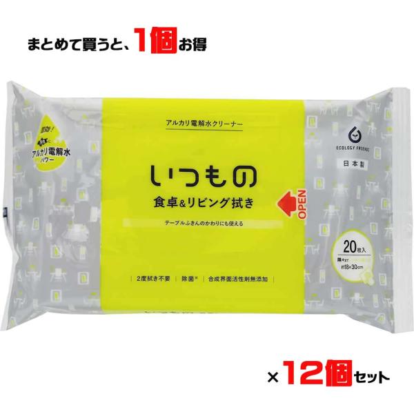 服部製紙 いつもの 食卓＆リビング用クリーナー 20枚 ALP-4 アルカリ電解水クリーナー 2度拭...