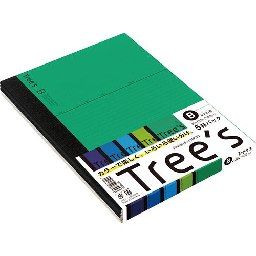 日本ノート スタンダードノート Tree's B5サイズ B罫30枚 5冊束　アソートパック UTR...