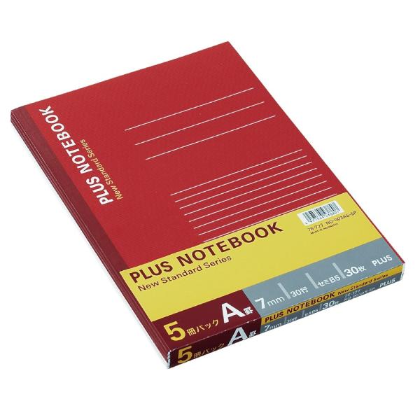 プラス(PLUS)ノート ノートブック セミB5 A罫 30枚 レッド 5冊パック NO-003AS...