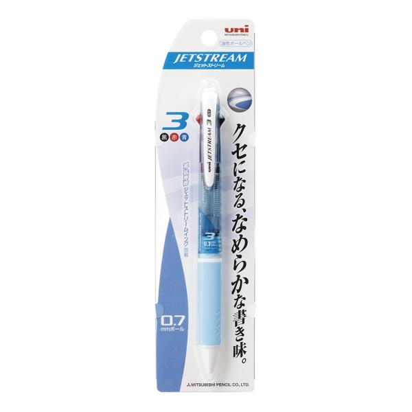 ＜三菱鉛筆＞ ジェットストリームボールペン 細字0.7mm 3色　水色（パック品）　SXE34000...
