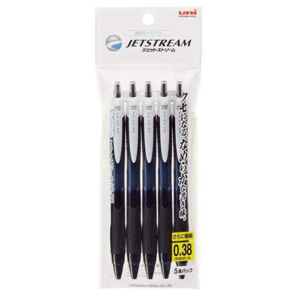 ＜三菱鉛筆＞ ジェットストリームボールペン 極細0.38mm 5本パック　ブラック軸　（インク黒）S...