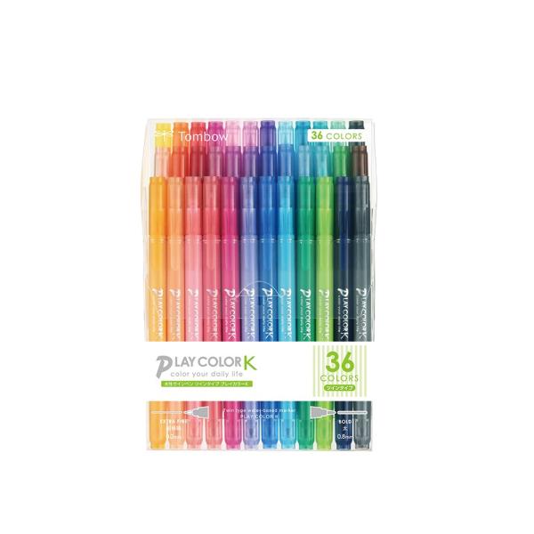 トンボ鉛筆 水性サインペン プレイカラーK 36色セット GCF-013 ツインタイプ 水性マーカー