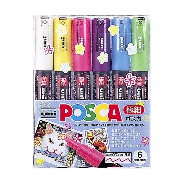 三菱鉛筆 水性マーカーユニポスカ 極細 6色 PC1M6C