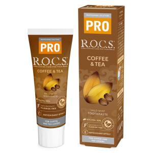 ロックスPRO 歯みがき コーヒー＆ティー フッ素不使用 ROCS PRO 歯磨き粉 ステインケア 着色除去 口臭予防｜econvecoco