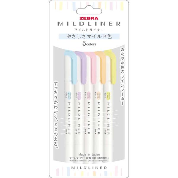 ゼブラ ZEBRA マイルドライナー やさしさマイルド 5色セット WKT7-5C-YC 蛍光ペン ...