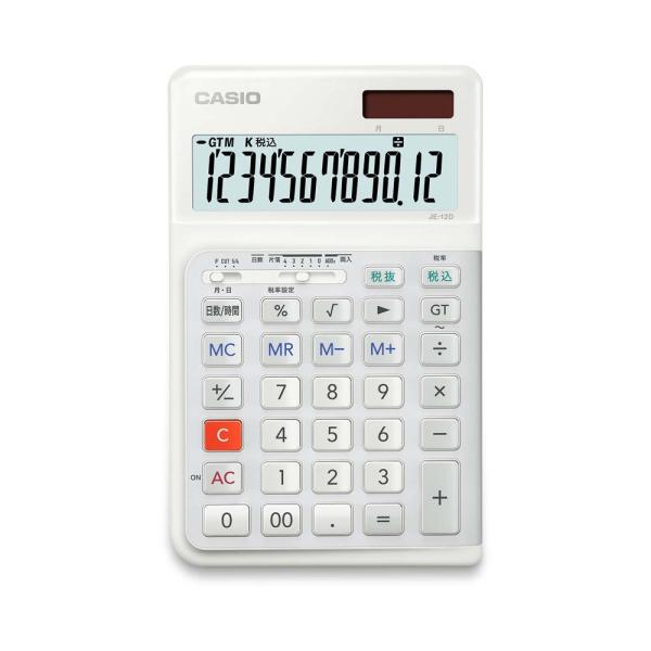 カシオ Casio 人間工学電卓 ジャストタイプ 本格実務 JE-12D-WE-N 12桁 ホワイト...