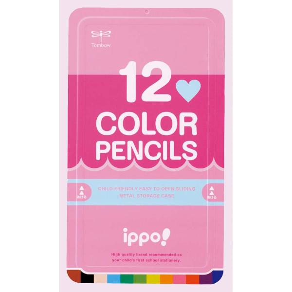 トンボ鉛筆 ippo!(イッポ) スライド缶入 色鉛筆 プレーン W04 12色 CL-RPW041...