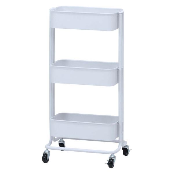 不二貿易 キッチンワゴン バスケット3段 スリム ホワイト 14716
