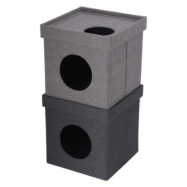 不二貿易 ペットハウスキューブ2段 グレー / ブラック 53713