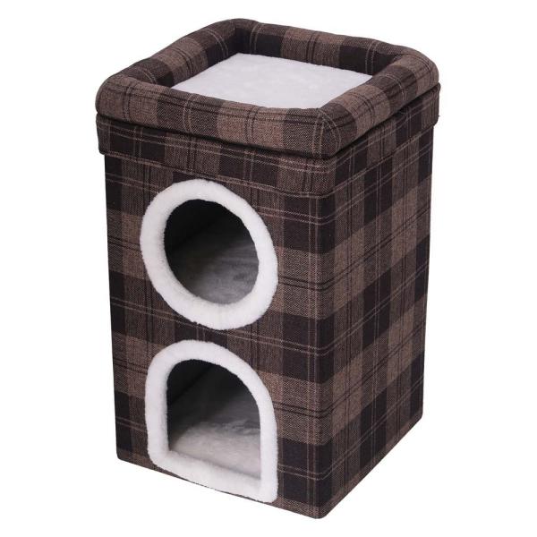 不二貿易 ペットハウス 2ルーム ルーフベッド付 ブラウンチェック 53721