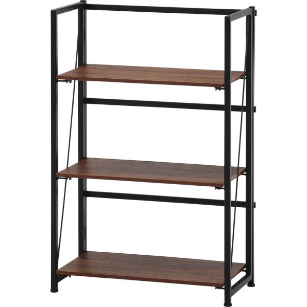 不二貿易 折りたたみシェルフ アロン3段 ブラウン 73638