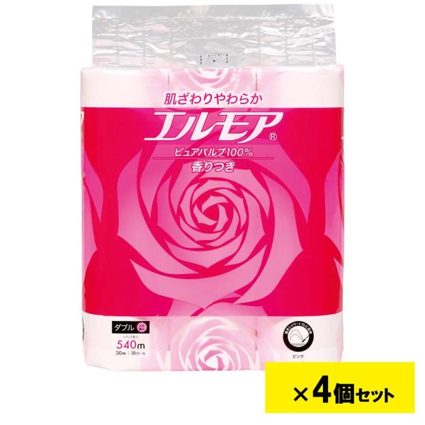 エルモア トイレット 18ロール ダブル ピンク 30m 花の香り 4個セット