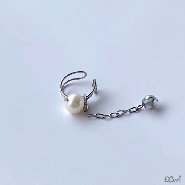 淡水パールチェコビーズステンレスチェーンイヤーカフ[シルバーカラー]　2023年春夏新作 ハンドメイ...