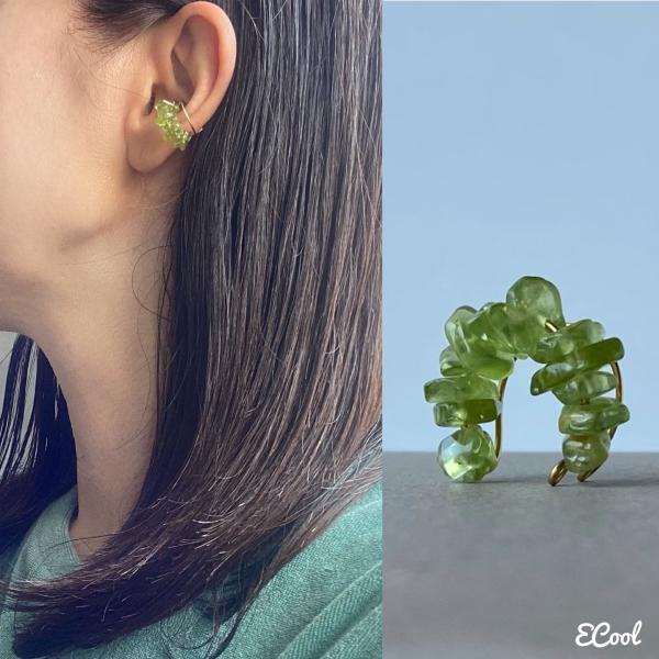 Wラインペリドットサージカルステンレスイヤーカフ　2023年春夏新作 ハンドメイドアクセサリー　8月...