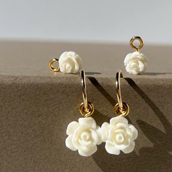 2Way白バラサージカルステンレスフープピアス　2024年春夏新作 ハンドメイドアクセサリー