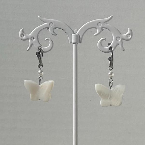 2Wayバタフライシェル貝パールステンレスピアス[シルバーカラー]　2025年春夏新作　アレルギー対...