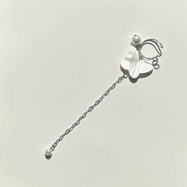 バタフライシェル貝パールステンレスイヤーカフ[シルバーカラー]　2025年春夏新作　アレルギー対応　...